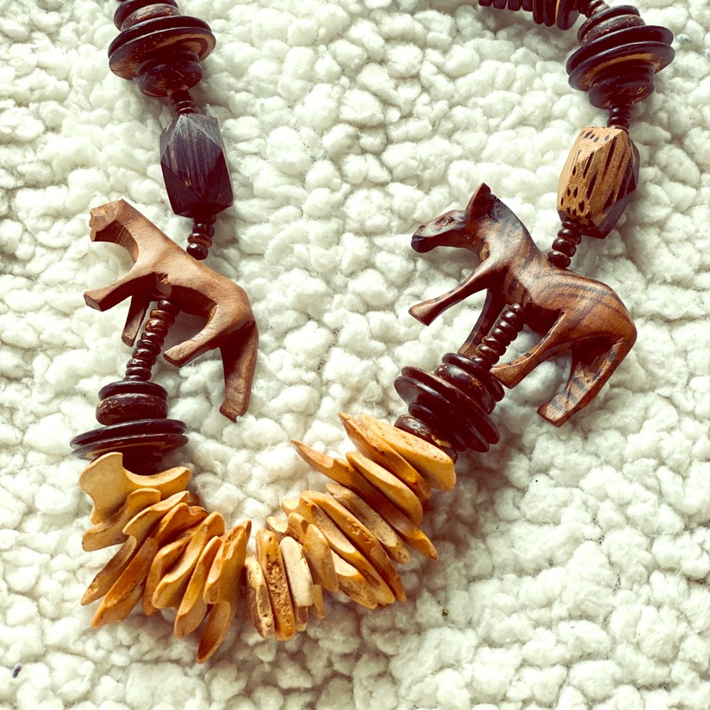 Hand-carved wooden Moroccan necklace